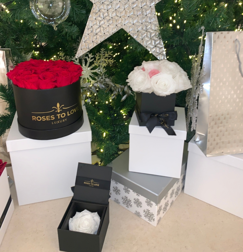 Cajas de rosas preservadas para regalo de Navidad
