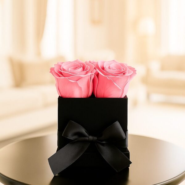 4 rosas preservadas en caja negra