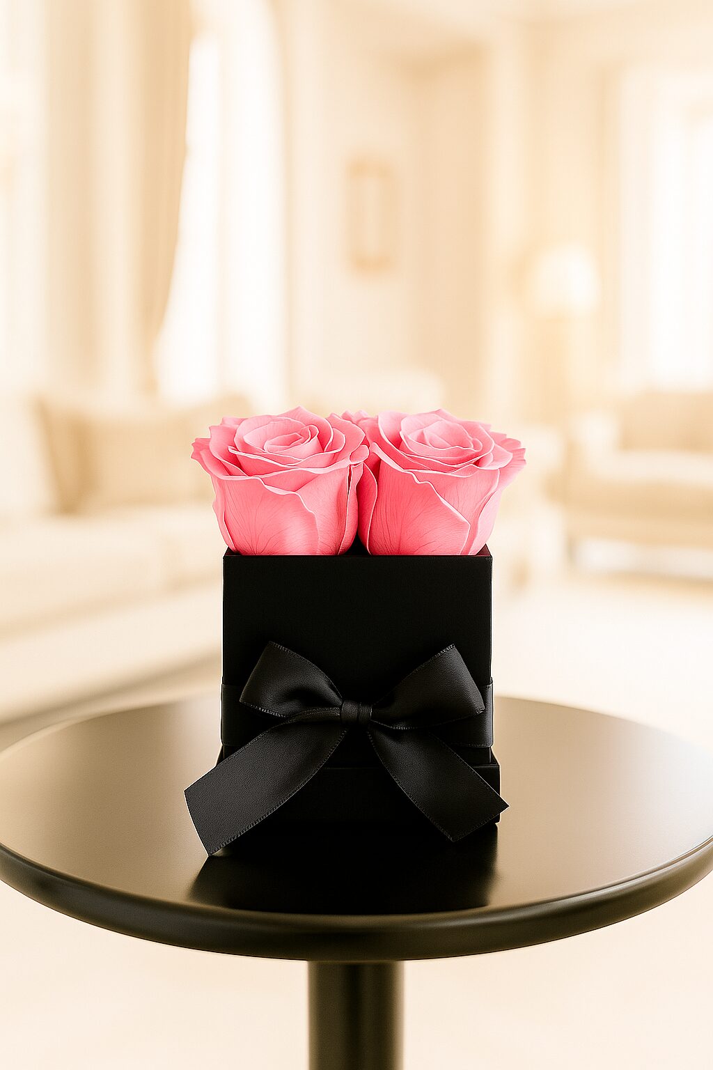 4 rosas preservadas en caja negra