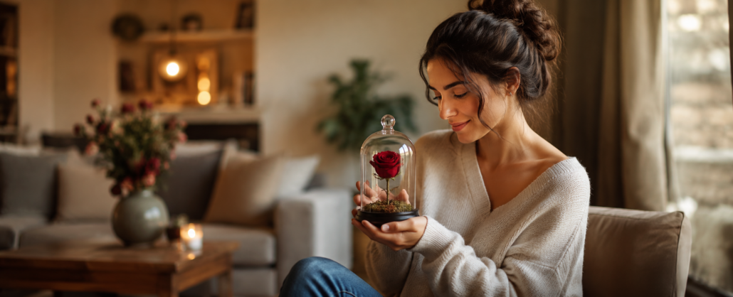 regalar cupula de cristal con rosa preservada